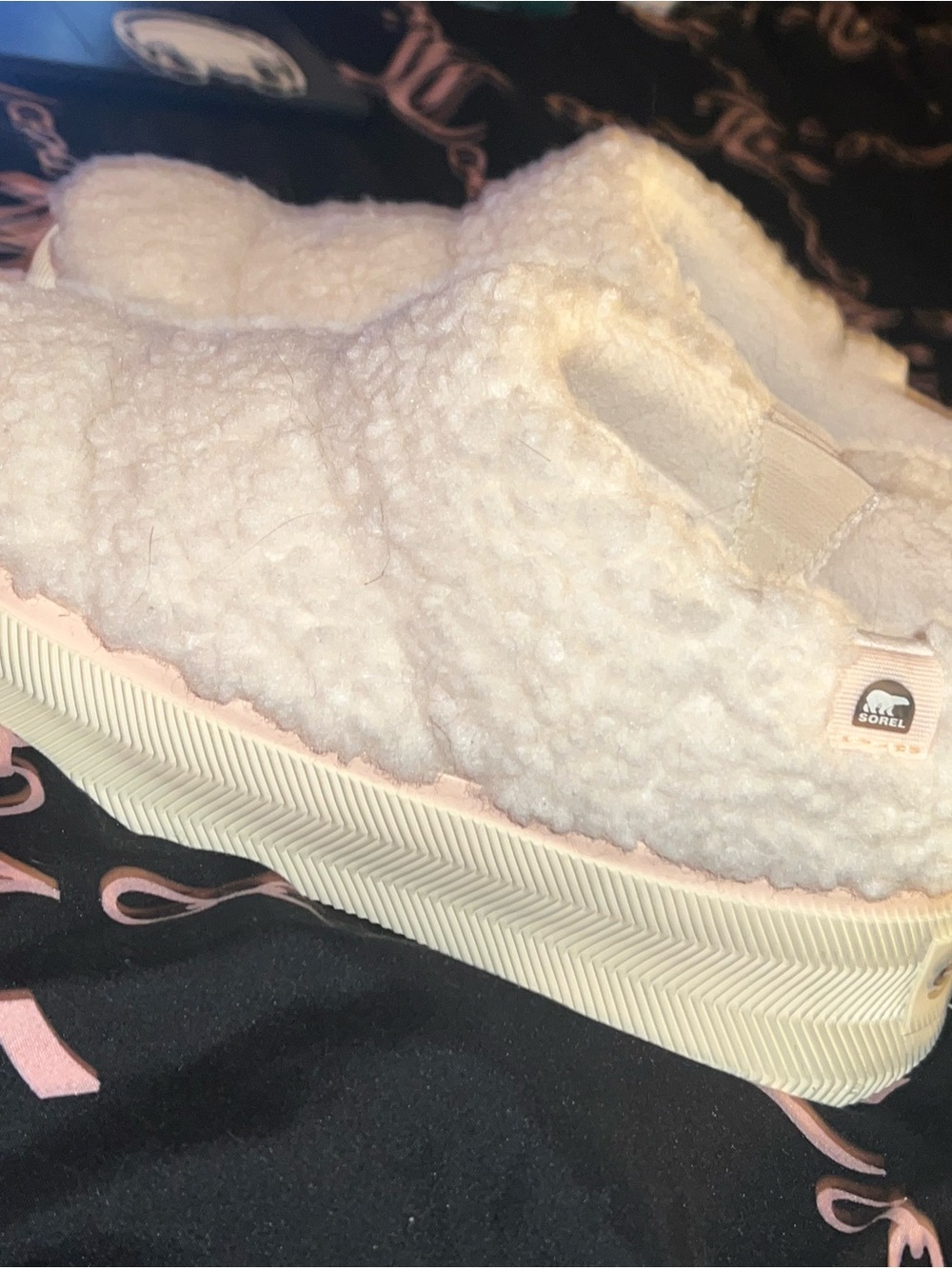 Sorel Cream Sherpa Slip-On Platform Ankle Booties